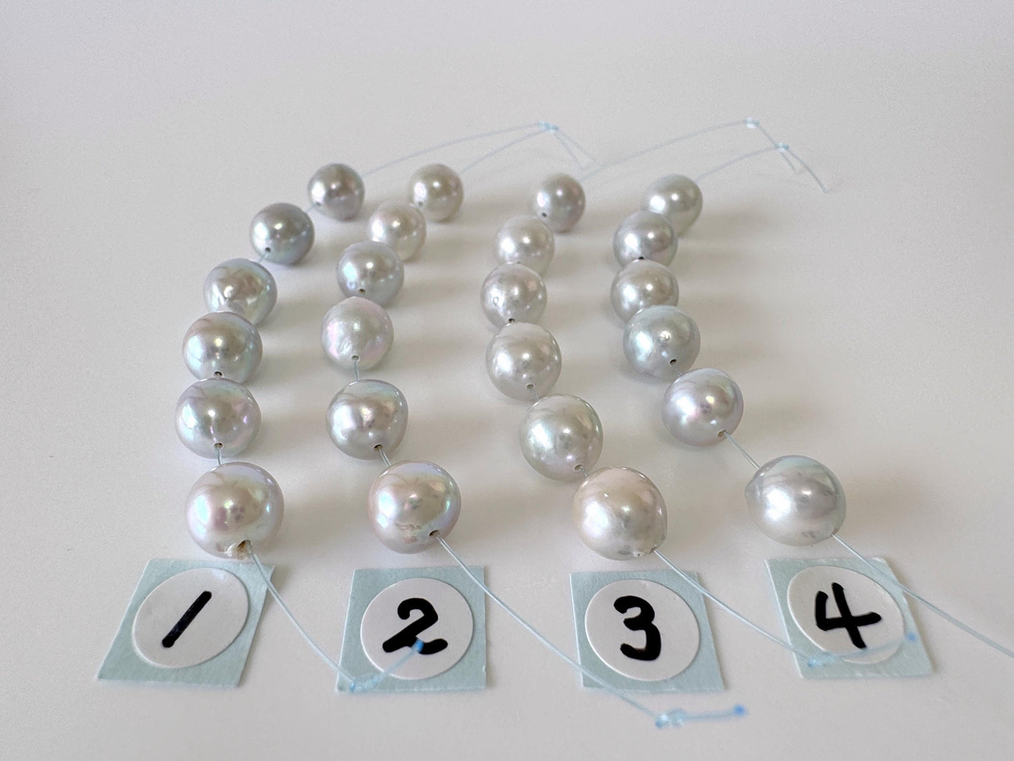 Japanese Blue/Silver color (cobalt treated) Akoya Pearl Beads, 7-7.5mm, Mini Strand, Short Strand of 6 Pieces, Cultured in Sea Water