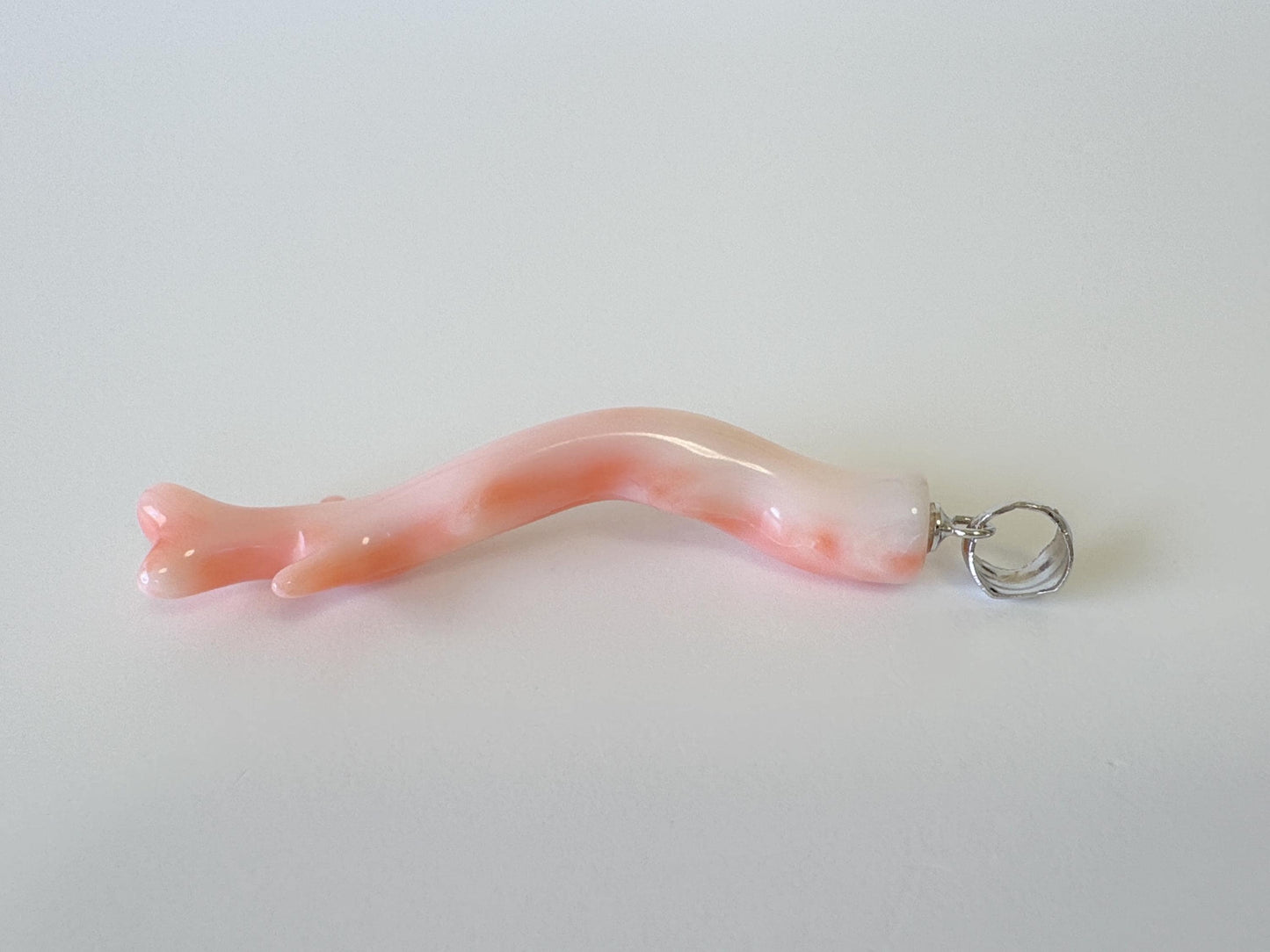 Natural Deep Sea Coral Branch Pendant, 48mm, Natural Pink/Ornge color coral branch pendant, Silver (Rhodium-Plated) bail
