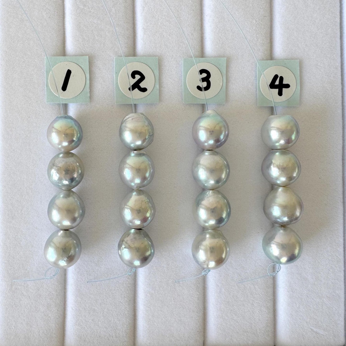 Japanese Natural blue/silver color Akoya Pearl Beads, 7.5-8mm, Mini Strand, Short Strand of 4 Pieces, Cultured in Sea Water