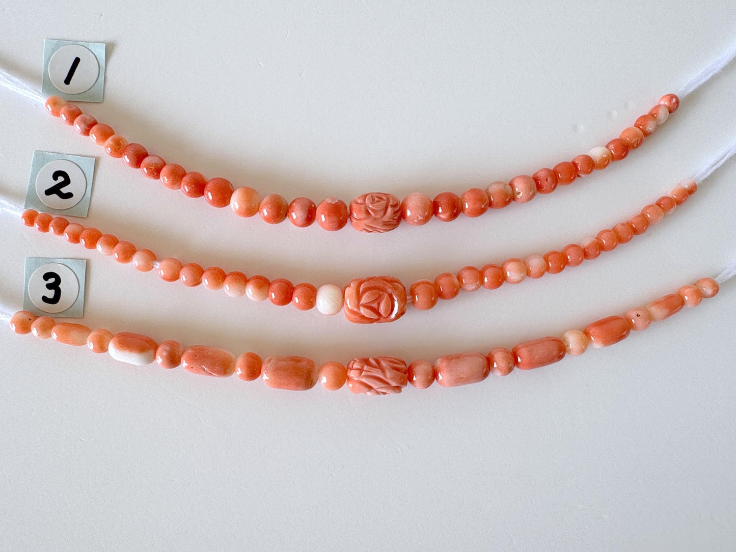 Natural Momo Coral Short Strand Beads with Carving Beads, Orange/White Color Coral Beads, 11-11.5cm, Genuine Japanese Coral Beading Parts