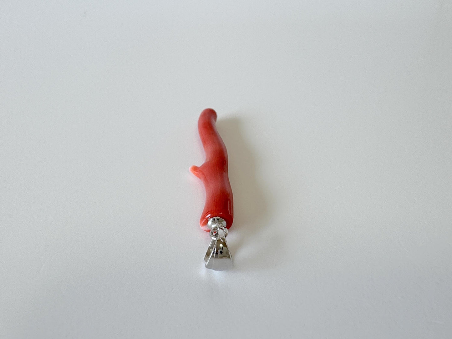 Natural Momo coral branch pendant, 36mm, Natural Japanese Orange color coral branch pendant, Silver (Rhodium-Plated) bail