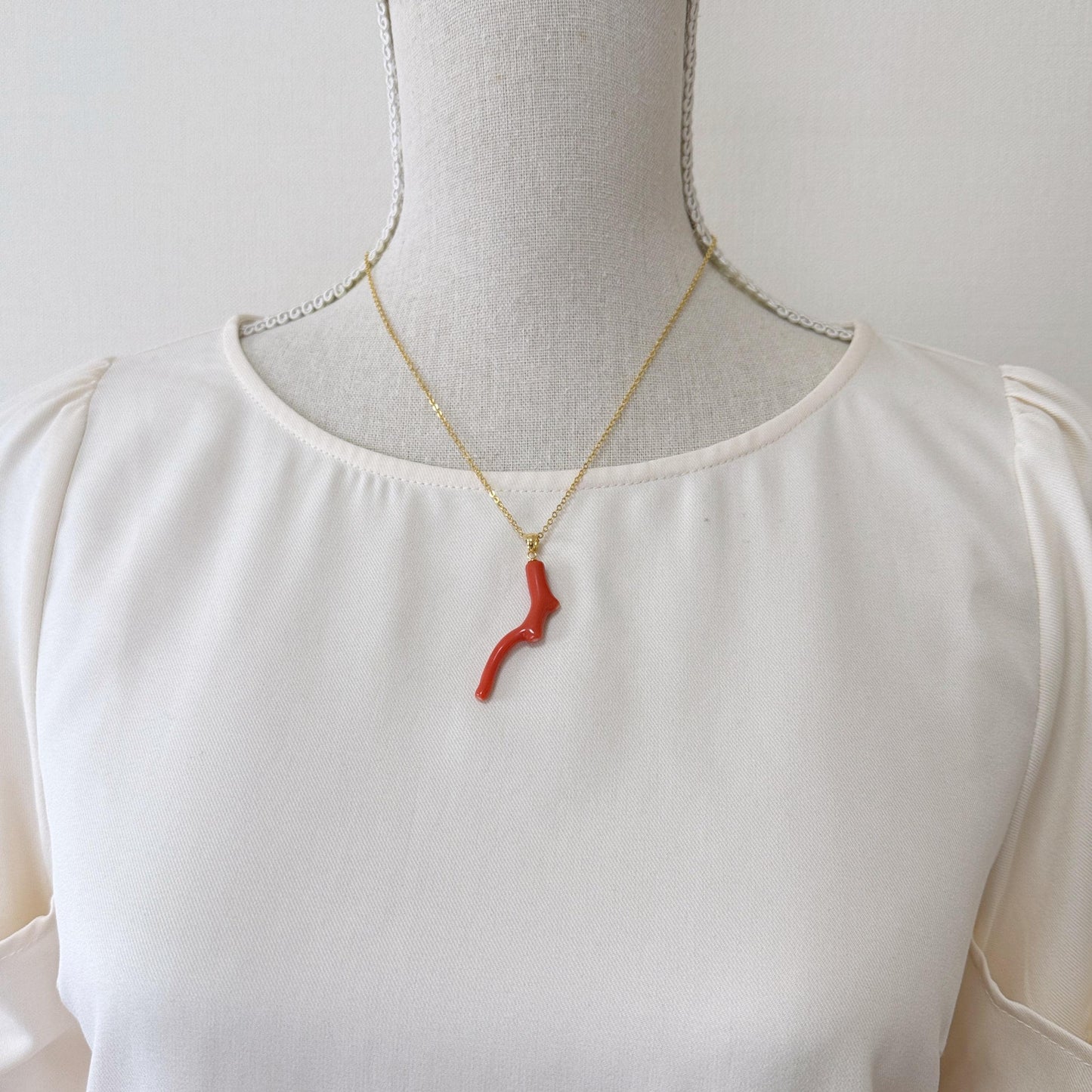 Natural Momo coral branch pendant, 45mm, Natural Japanese dark orange/Vermilion color coral branch pendant, Silver (Gold-Plated) bail