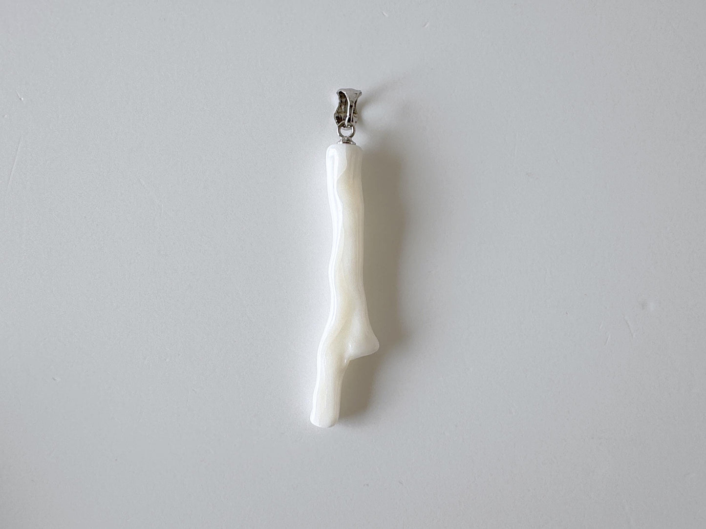 Natural Japanese White Coral Branch Pendant, 44mm, Natural White color genuine precious coral, Silver Bail (Rhodium-Plated)
