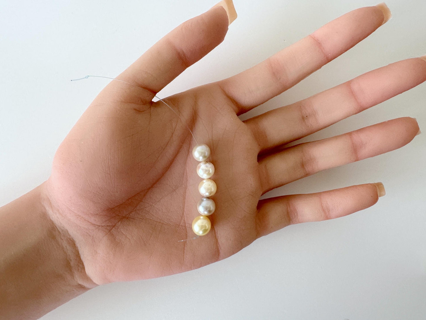 Japanese Natural blue/silver/yellow/white Akoya Pearl Beads, 7.5-8mm, Mini Strand, Short Strand of 5 Pieces, Cultured in Sea Water
