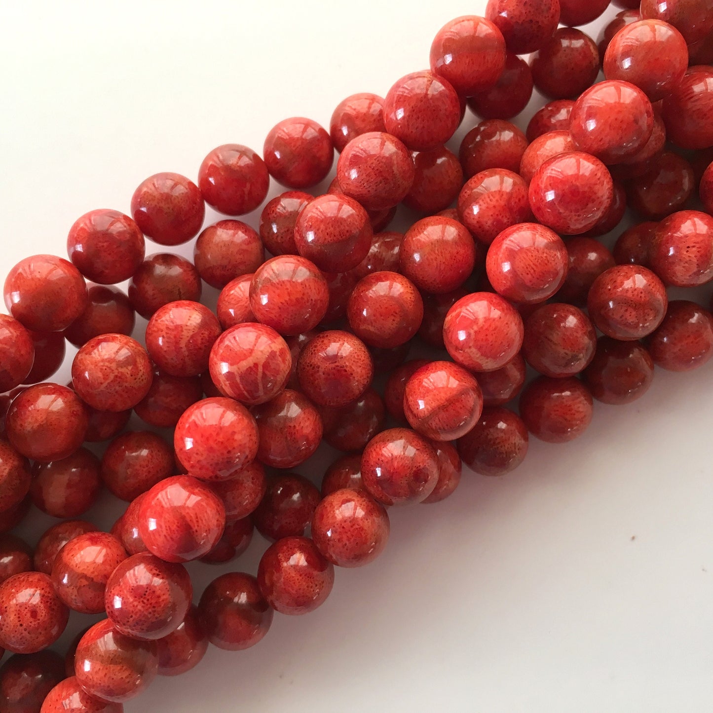 Natural sponge coral 9-9.5mm strands, Red-bright red color, 15.7inches, 40cm, Natural apple coral strands, Wholesale, Price per strand