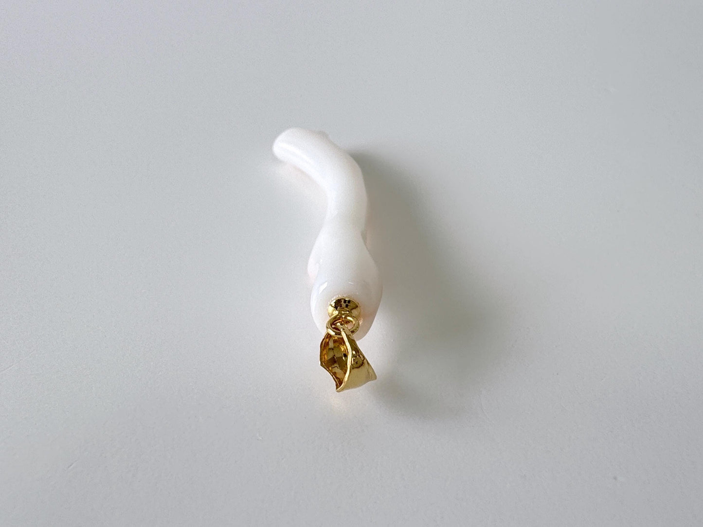 Natural Japanese White Coral Branch Pendant, 44mm, Natural White color genuine precious coral, Silver Bail (Gold-Plated)