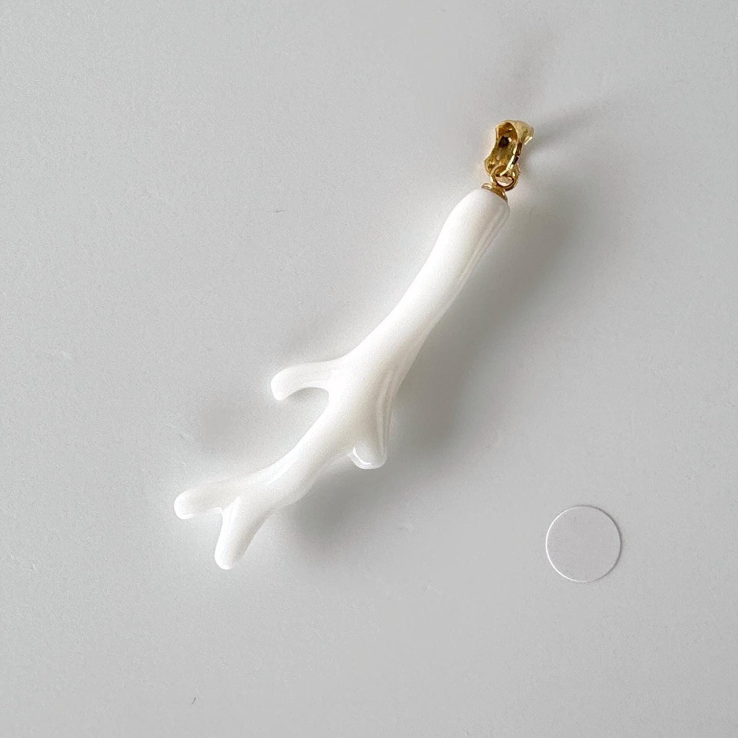 Natural Japanese White Coral Branch Pendant, 47mm, Natural White color genuine precious coral, Silver Bail (Gold-Plated)