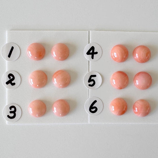 7.3-7.8mm Natural Deep Sea Coral Round Cabochon, natural pink/orange coral, price per pair, for jewelry making, natural color