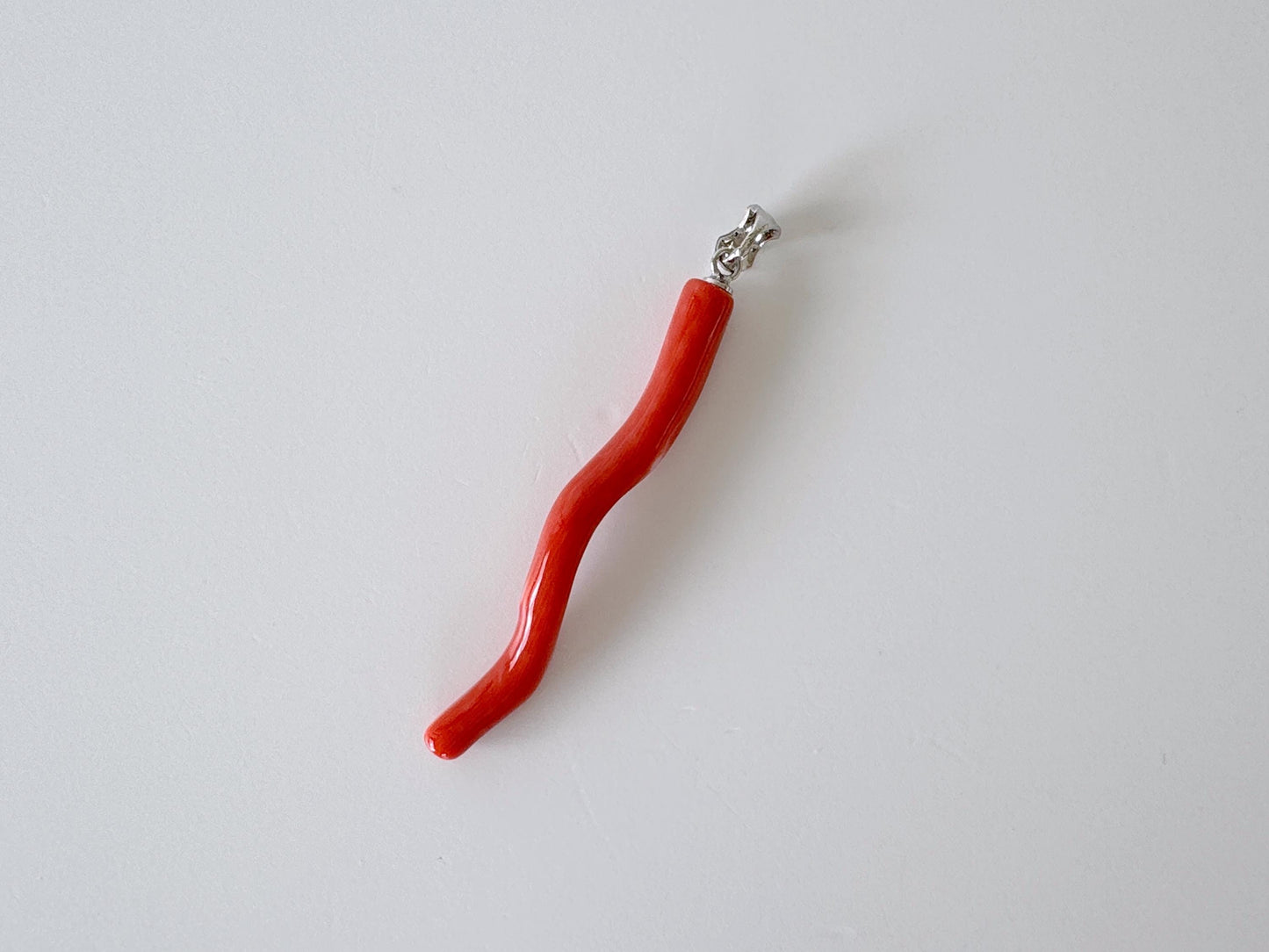 Natural Momo coral branch pendant, 49mm, Natural Japanese Orange color coral branch pendant, Silver (Rhodium-Plated) bail