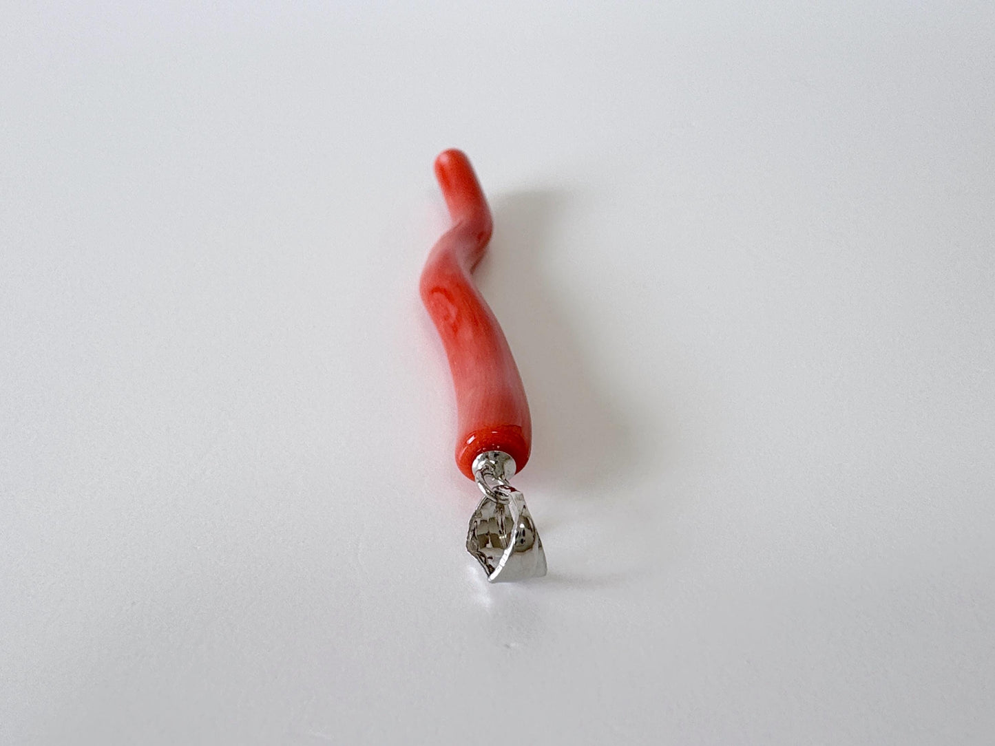 Natural Momo coral branch pendant, 49mm, Natural Japanese Orange color coral branch pendant, Silver (Rhodium-Plated) bail