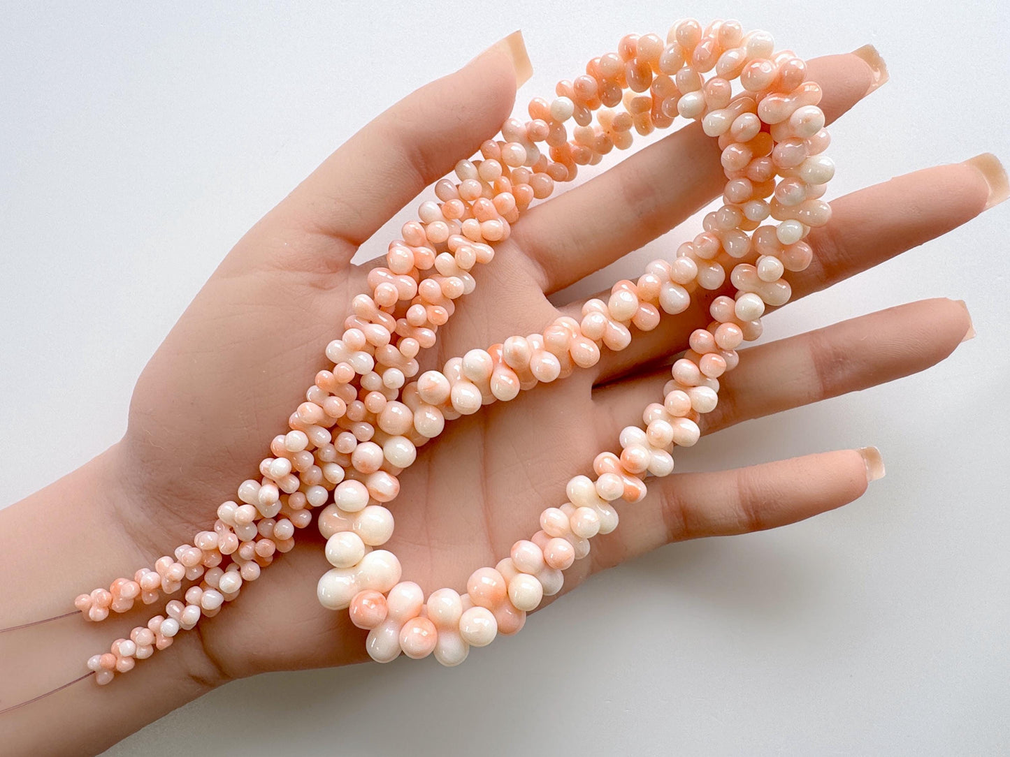 Natural deep sea coral peanut shape strand, 62.5cm, 24.5in, Natural color Pink/Orange/White coral peanut shape strand, For jewelry making