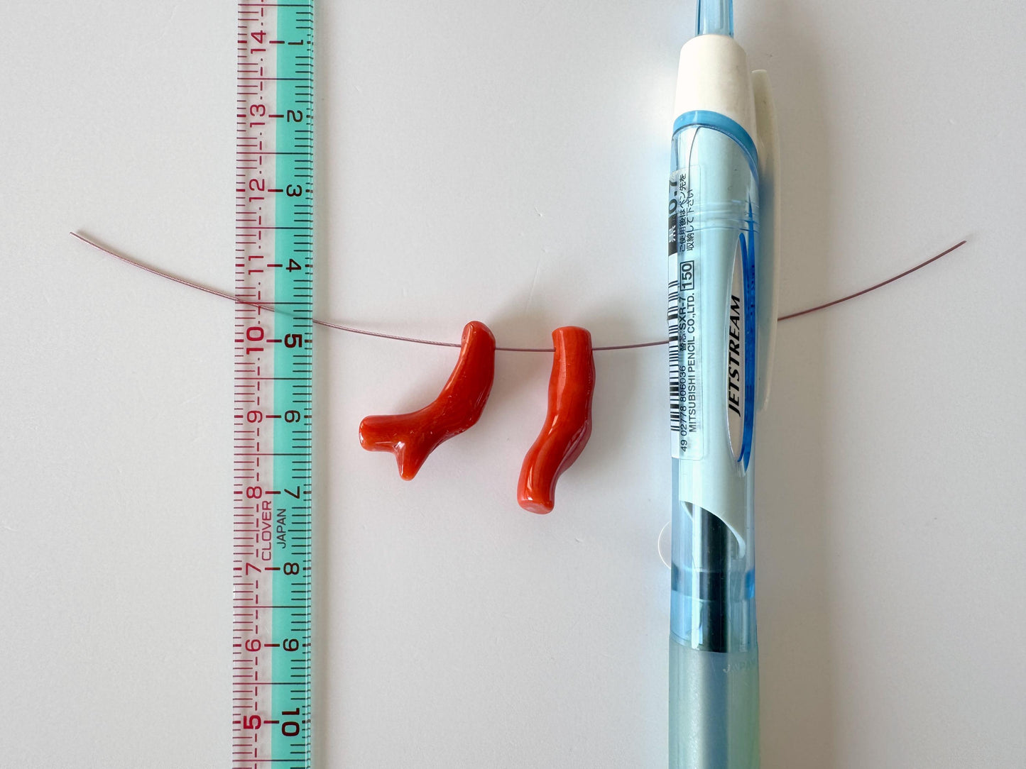 Japanese red(Aka) coral branch set for 2pcs, 23-24mm, side full hole, natural red color coral for jewelry making