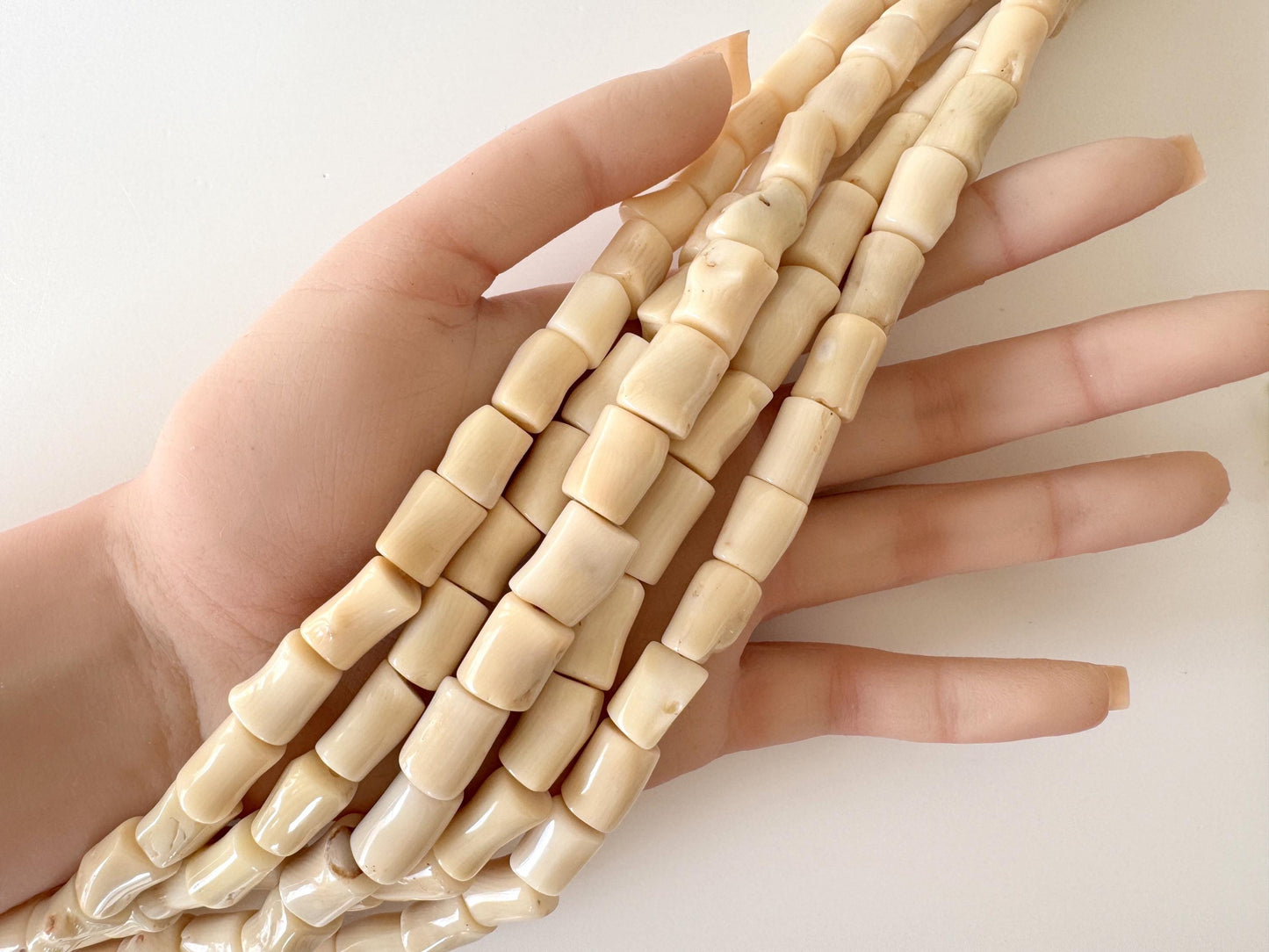 Natural White/Ivory color bamboo coral cylinder/barrel shape strands, 15.7inches,40cm, For jewelry making