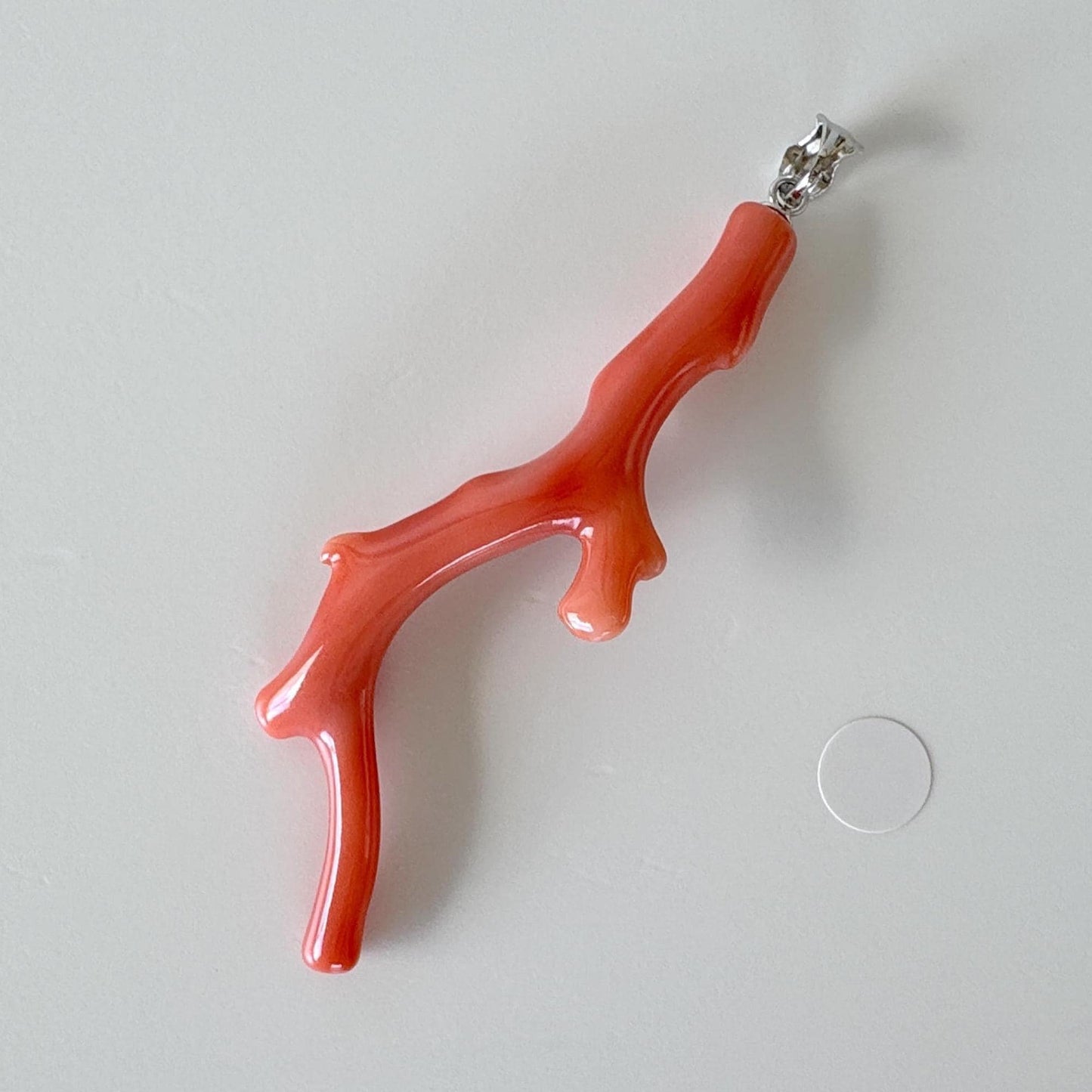 Natural Deep Sea Coral Branch Pendant, 55mm, Natural Orange/Pink color coral branch pendant, Silver (Rhodium-Plated) bail
