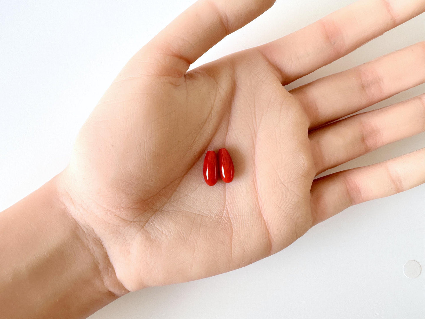 Japanese Red Coral | Small Drop Pair | Drilled Top Hole | Natural Aka Coral Jewelry Supplies