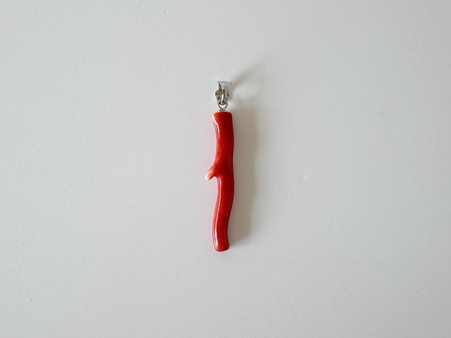 Natural Momo coral branch pendant, 36mm, Natural Japanese Orange color coral branch pendant, Silver (Rhodium-Plated) bail