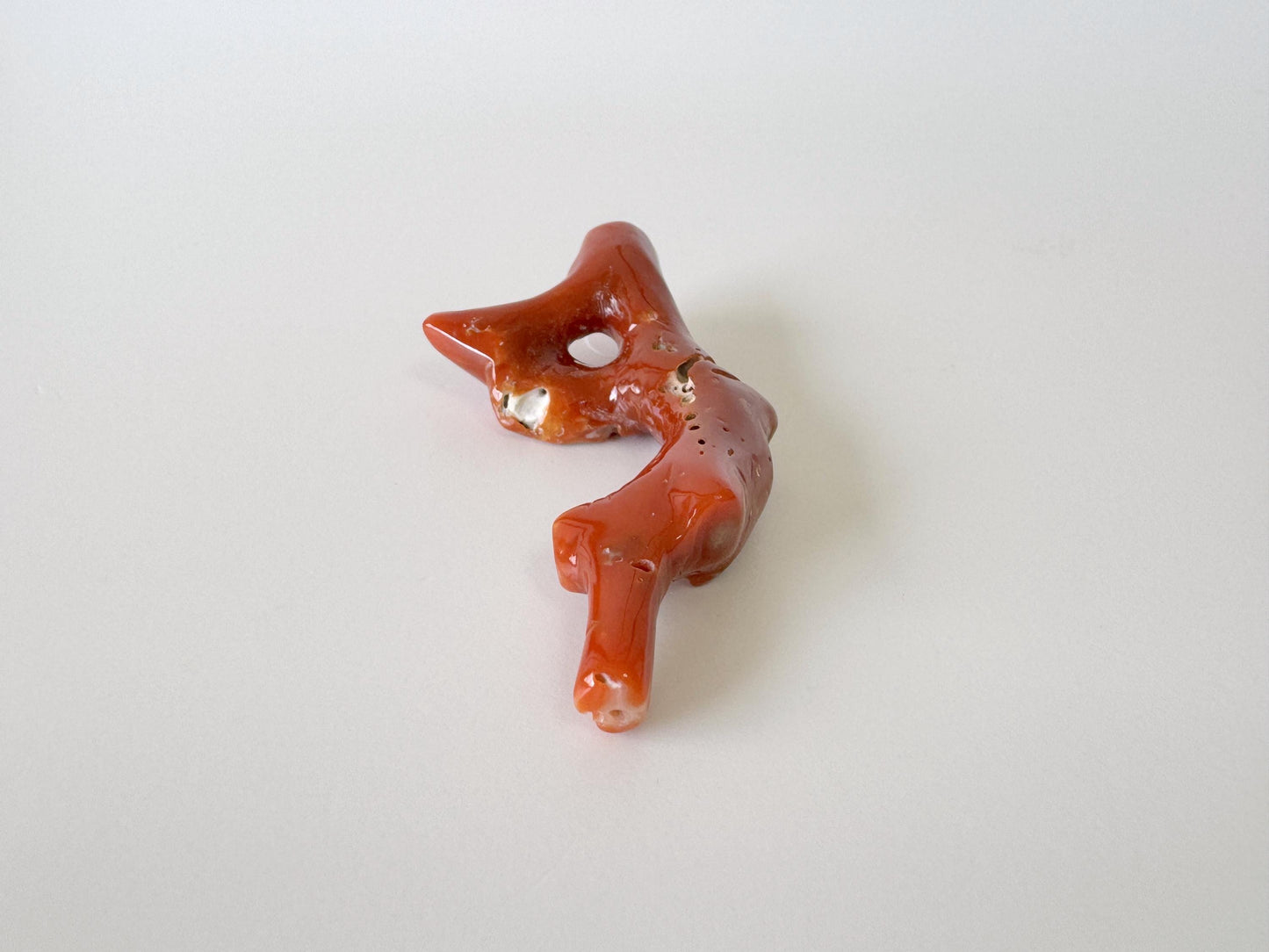 Japanese red(Aka) coral branch, 55mm, Hole on top, Natural red color coral for jewelry making