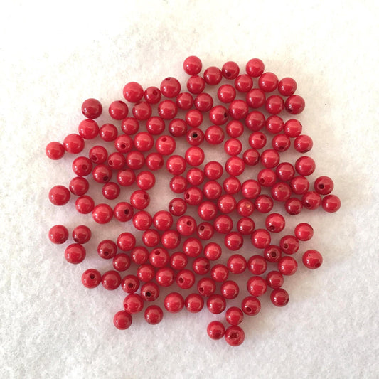 Red round bamboo coral 4mm for 10pcs, half-drilled hole, For jewelry making (dyed)
