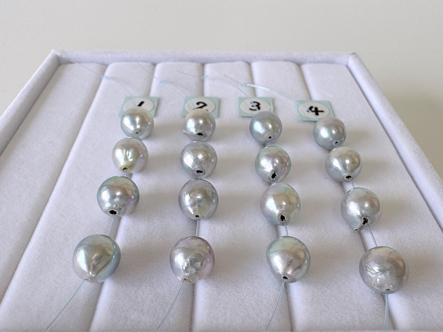 Japanese Natural blue/silver color Akoya Pearl Beads, 7.5-8mm, Mini Strand, Short Strand of 4 Pieces, Cultured in Sea Water