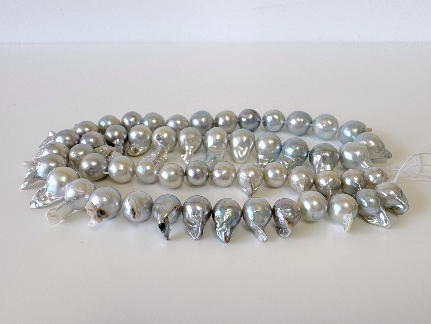 7-9mm Japanese Akoya Pearl Baroque Beads, Natural blue/silver color pearl, Genuine Akoya Pearl, Full Strand, 42cm ,16.5", Salt water pearl