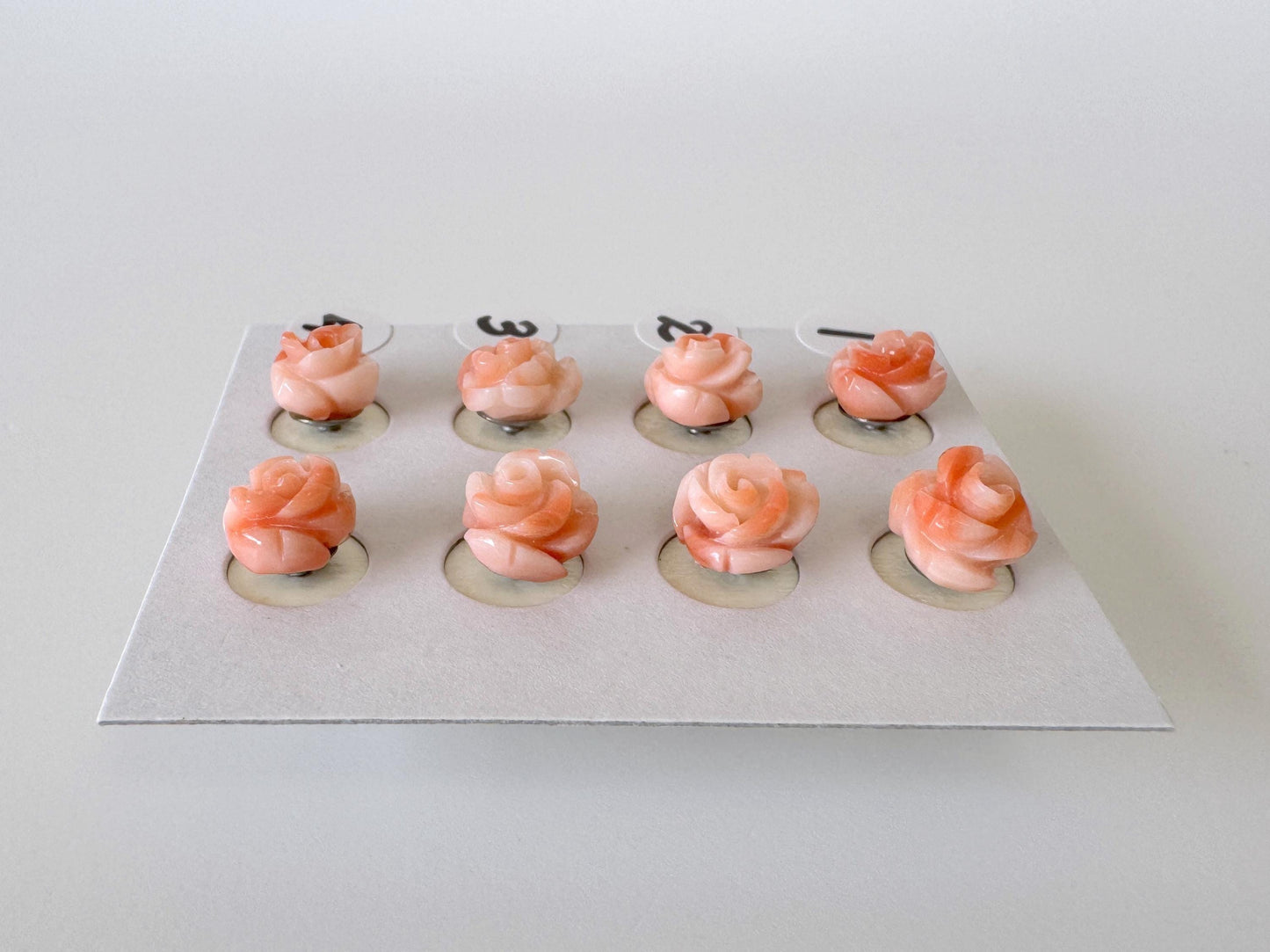 Hand-Carved Coral Rose Stud Earrings: Titanium Posts, Pink-Orange Genuine Coral