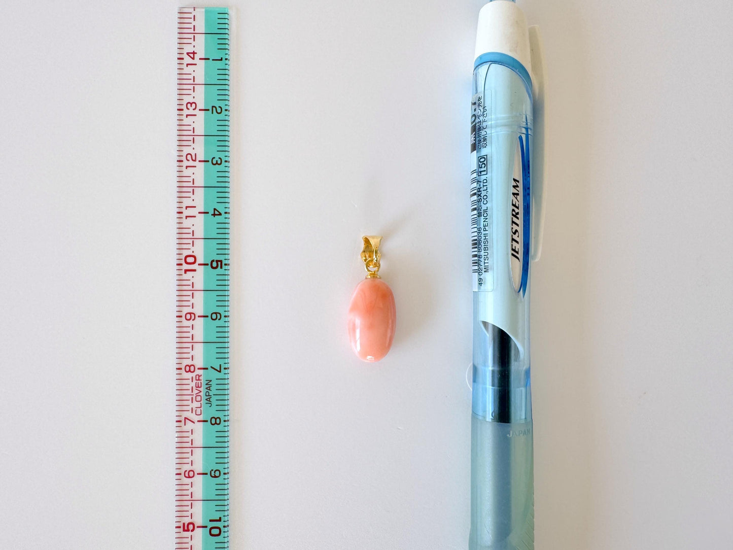 Natural Deep Sea Coral Oval Cabochon Pendant, 15.6x9mm, Natural Pink/Orange color coral, Silver (Gold-Plated) bail