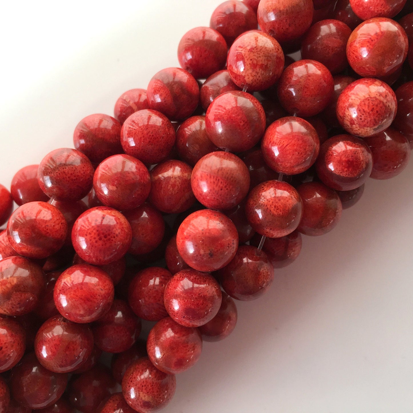 Natural sponge coral 9-9.5mm strands, Red-deep red color, 15.7inches, 40cm, Natural apple coral strands, Wholesale, Price per strand