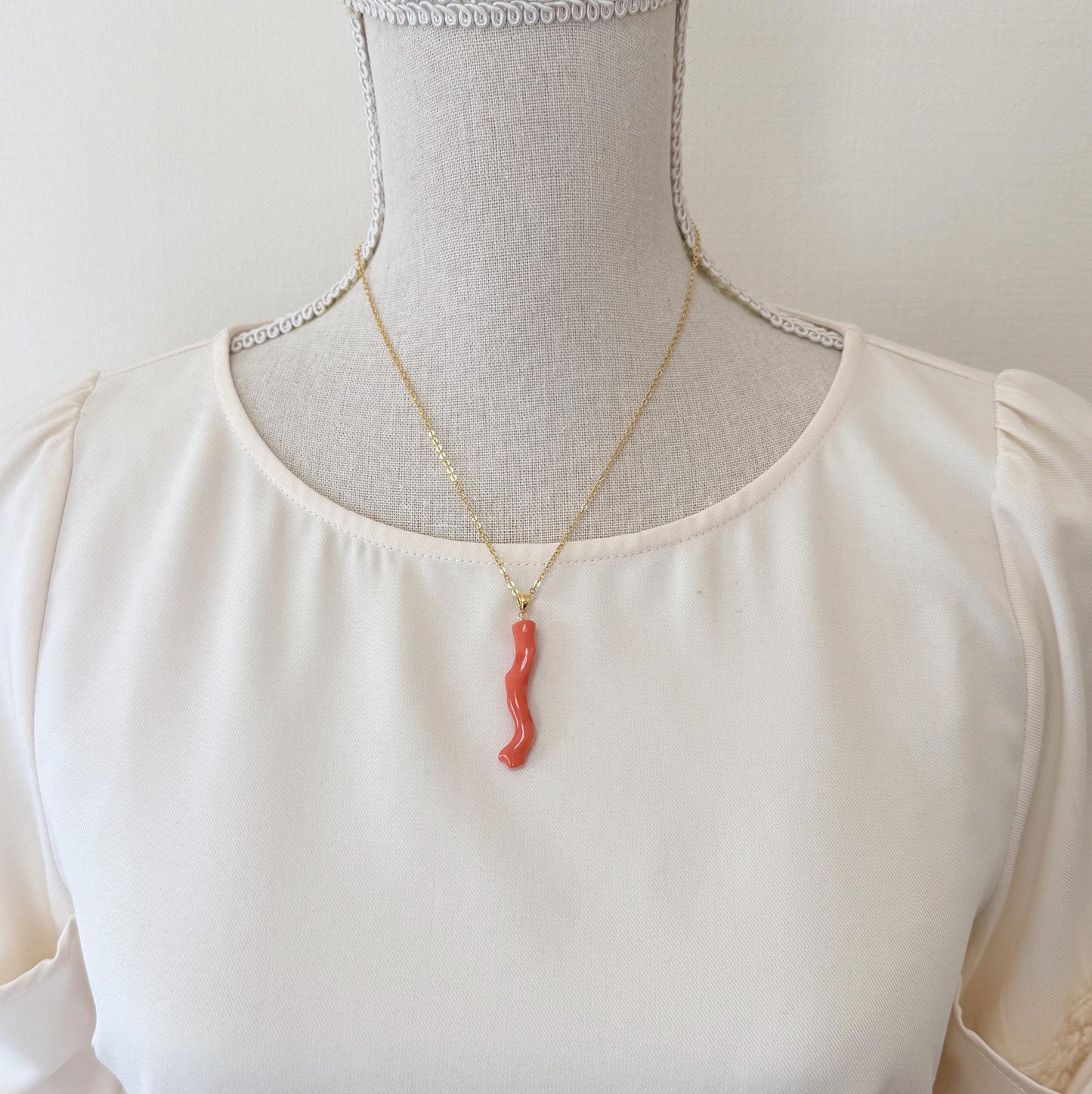 Momo Coral Branch Pendant: Japanese Orange Coral, Natural Texture - Silver Gold-Plated Bail, 42mm, Genuine Jewelry Accessory
