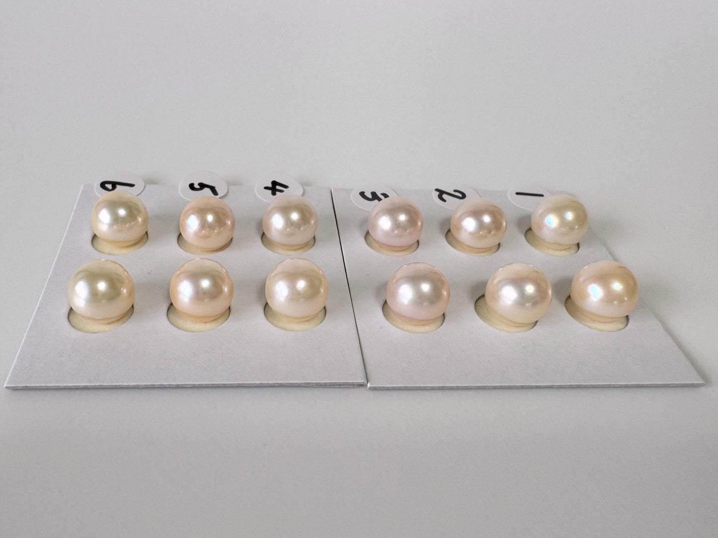 Japanese Cream White Akoya Pearl 8mm, Half-Drilled Round loose, Price per Pair, Value-priced Salt water pearl, For Earrings