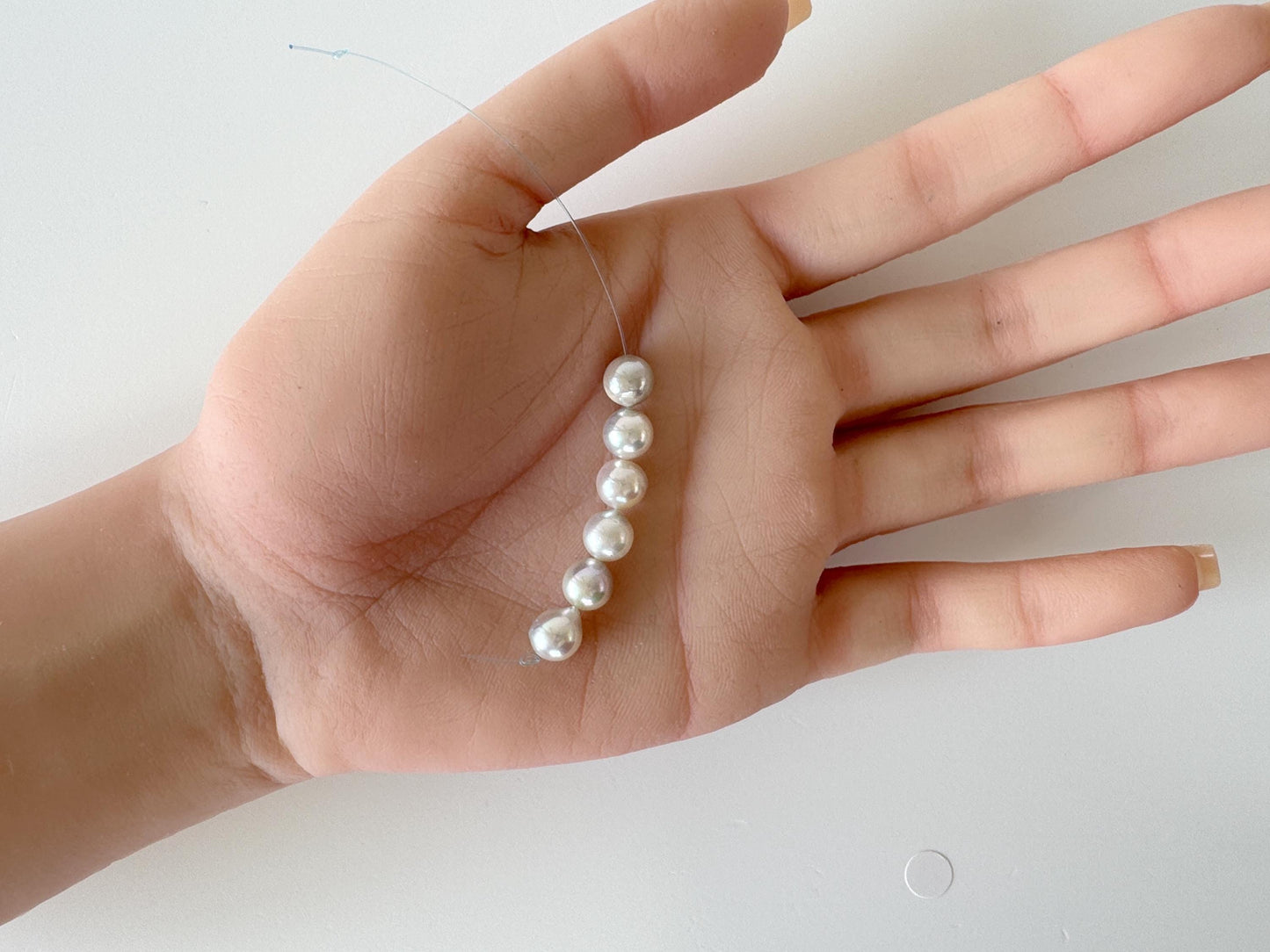 Japanese Blue/Silver color (cobalt treated) Akoya Pearl Beads, 6.5-7mm, Mini Strand, Short Strand of 6 Pieces, Cultured in Sea Water