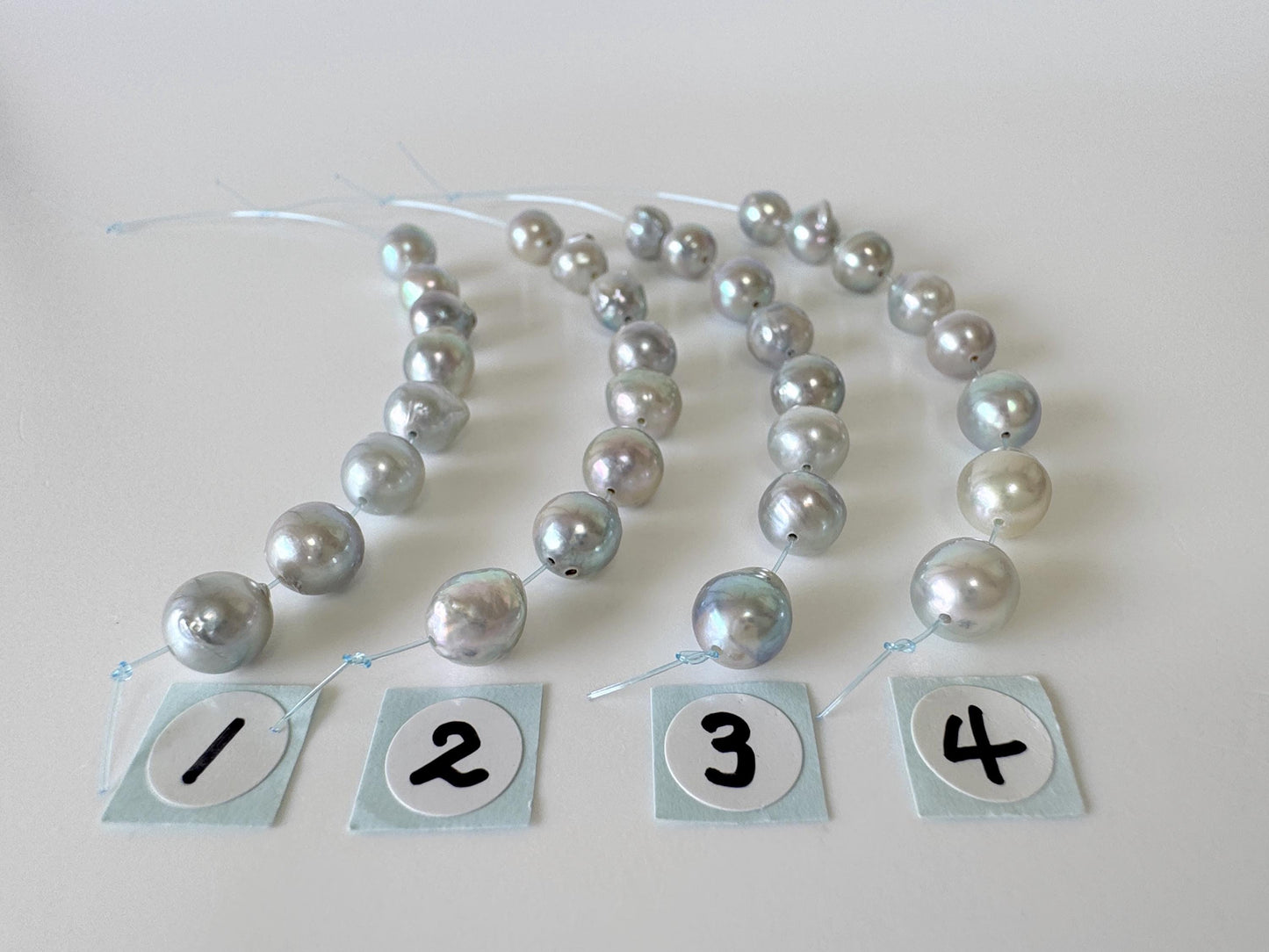 Japanese Blue/Silver color (cobalt treated) Akoya Pearl Beads, 6-6.5mm, Mini Strand, Short Strand of 8 Pieces, Cultured in Sea Water