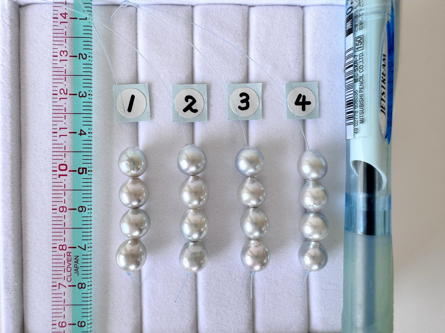 Japanese Natural blue/silver color Akoya Pearl Beads, 7.5-8mm, Mini Strand, Short Strand of 4 Pieces, Cultured in Sea Water
