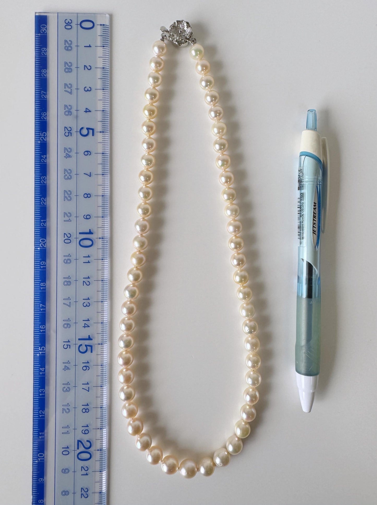 Necklace, 7-7.9mm Japanese Cream White Akoya Pearl Necklace with Silver Clasp, Genuine Akoya Pearl, 45cm, 17.7in, Cultured Salt water pearl