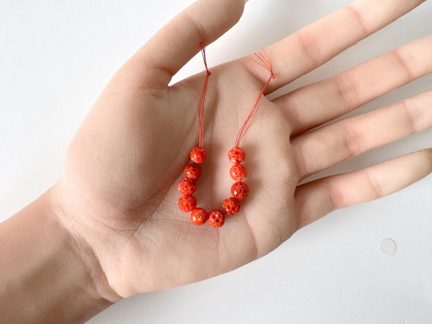 Natural Coral Short Strand | Aka Beads | Japanese Red - 6-6.9mm, 5.8cm Length, Genuine Undyed