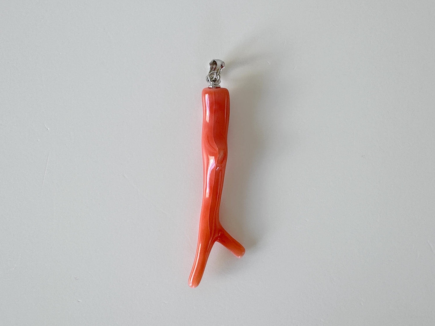 Natural Deep Sea Coral Branch Pendant, 49mm, Natural Orange/Pink color coral branch pendant, Silver (Rhodium-Plated) bail
