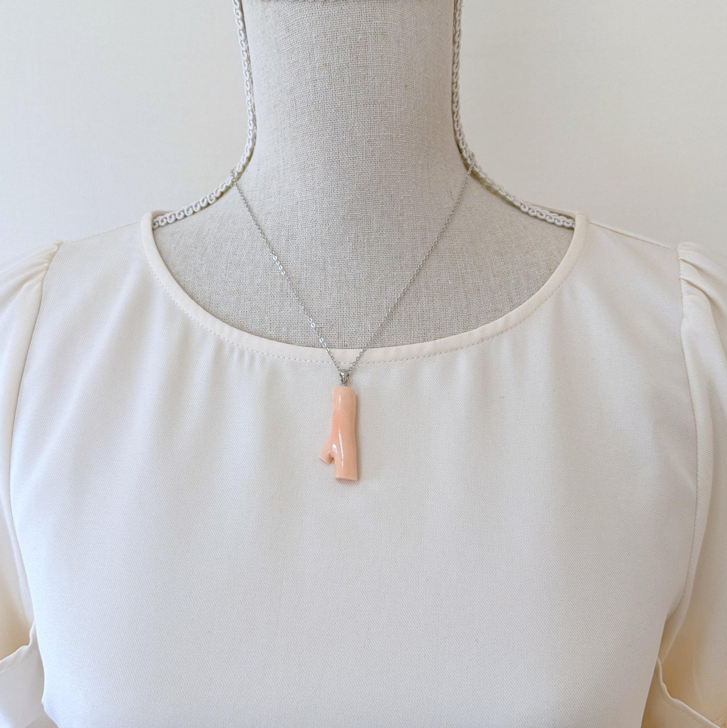 Angelskin Color Coral Branch Pendant: Natural Pink Gemstone, Rhodium-Plated Silver Bail (39mm)