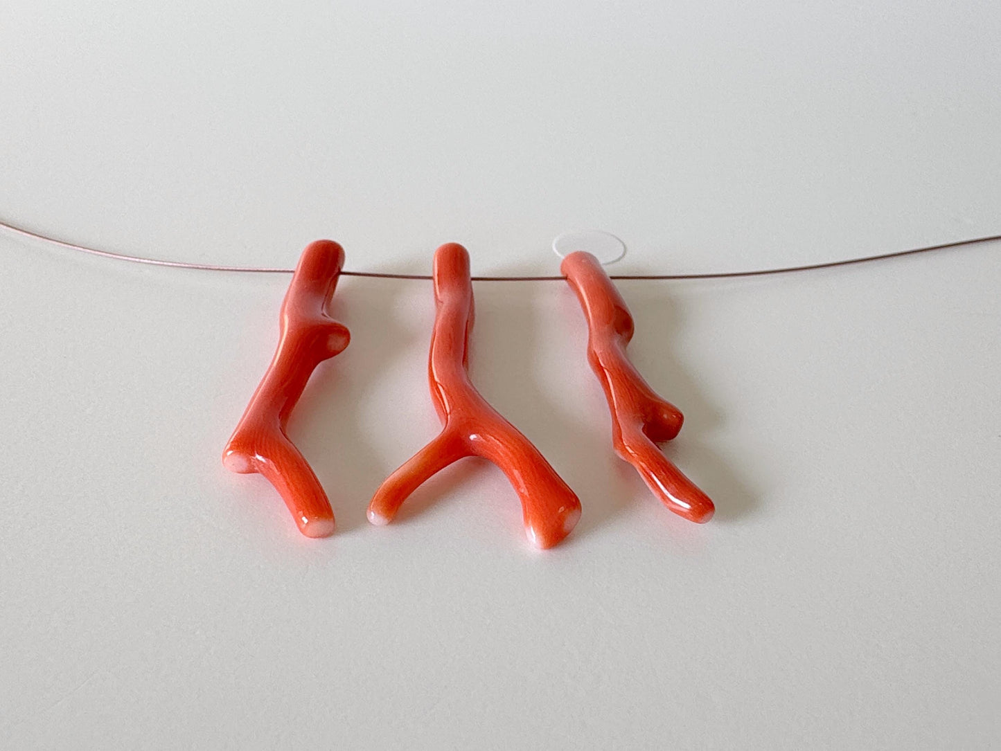 Natural Japanese Momo Coral branches, Set of 3pcs, Natural Orange Color, Side Full-Hole, Genuine Precious Coral, for Jewelry Making