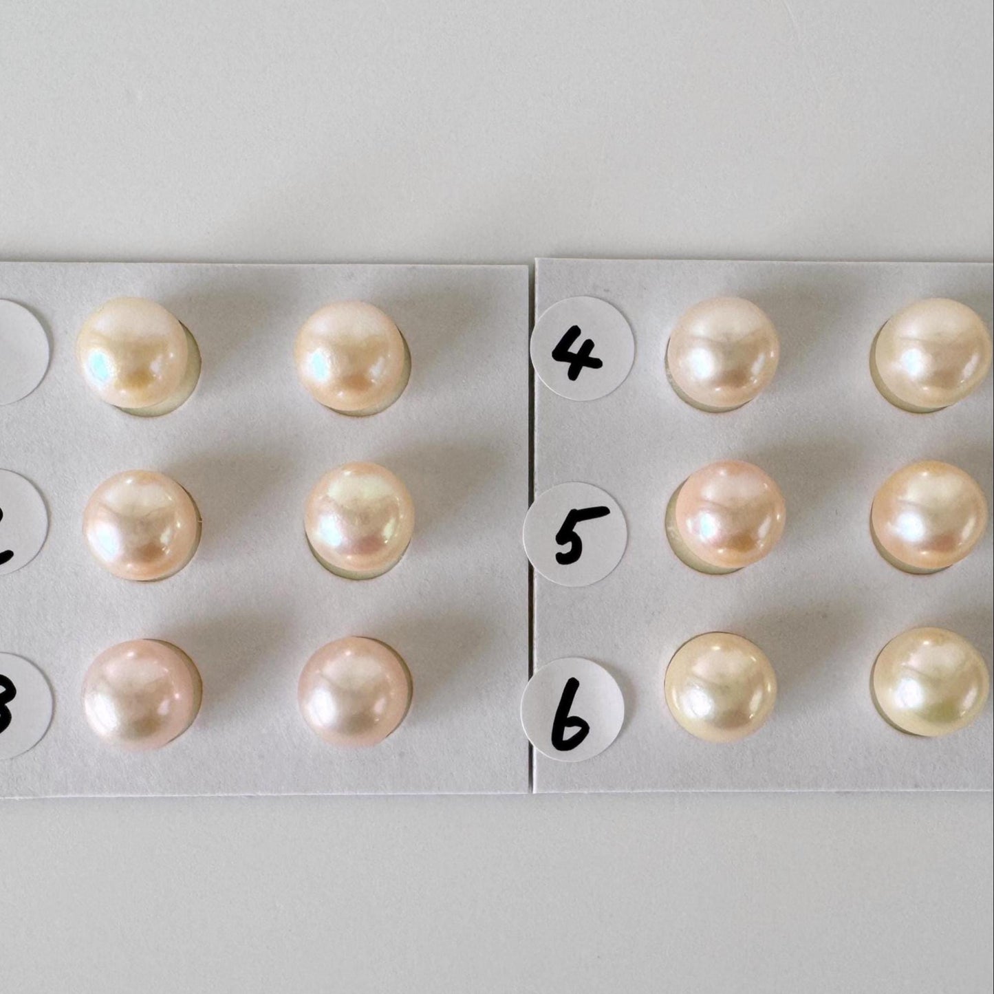 Japanese Cream White Akoya Pearl 8mm, Half-Drilled Round loose, Price per Pair, Value-priced Salt water pearl, For Earrings