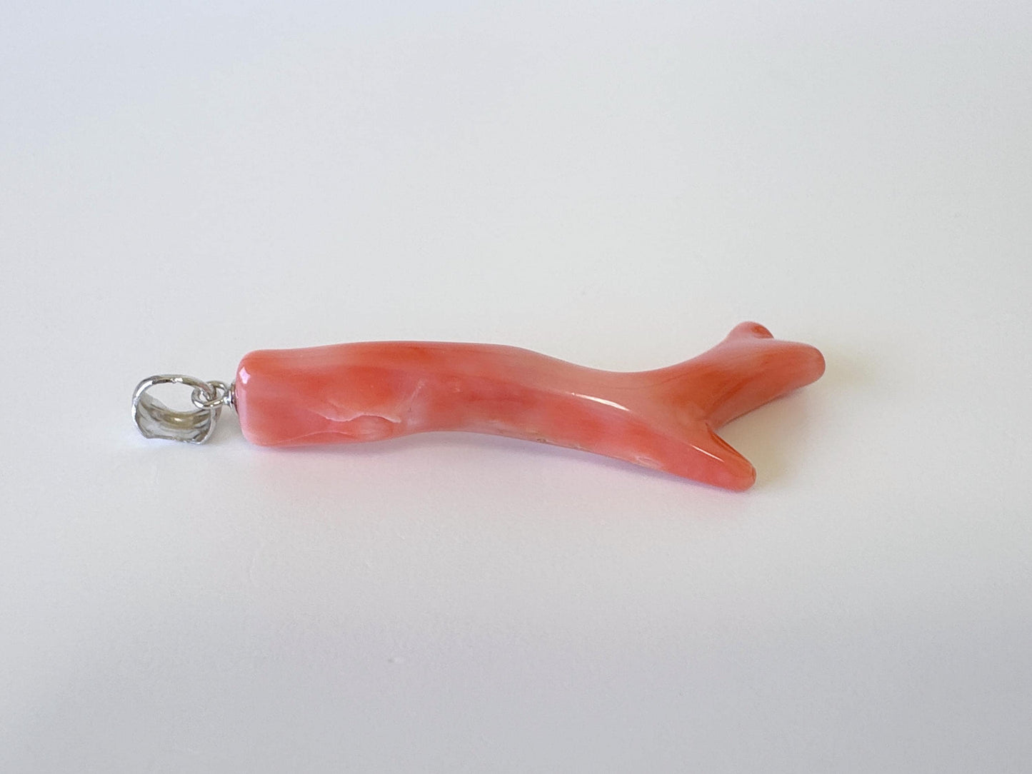 Natural Deep Sea Coral Branch Pendant, 45mm, Natural Orange/Pink color coral branch pendant, Silver (Rhodium-Plated) bail