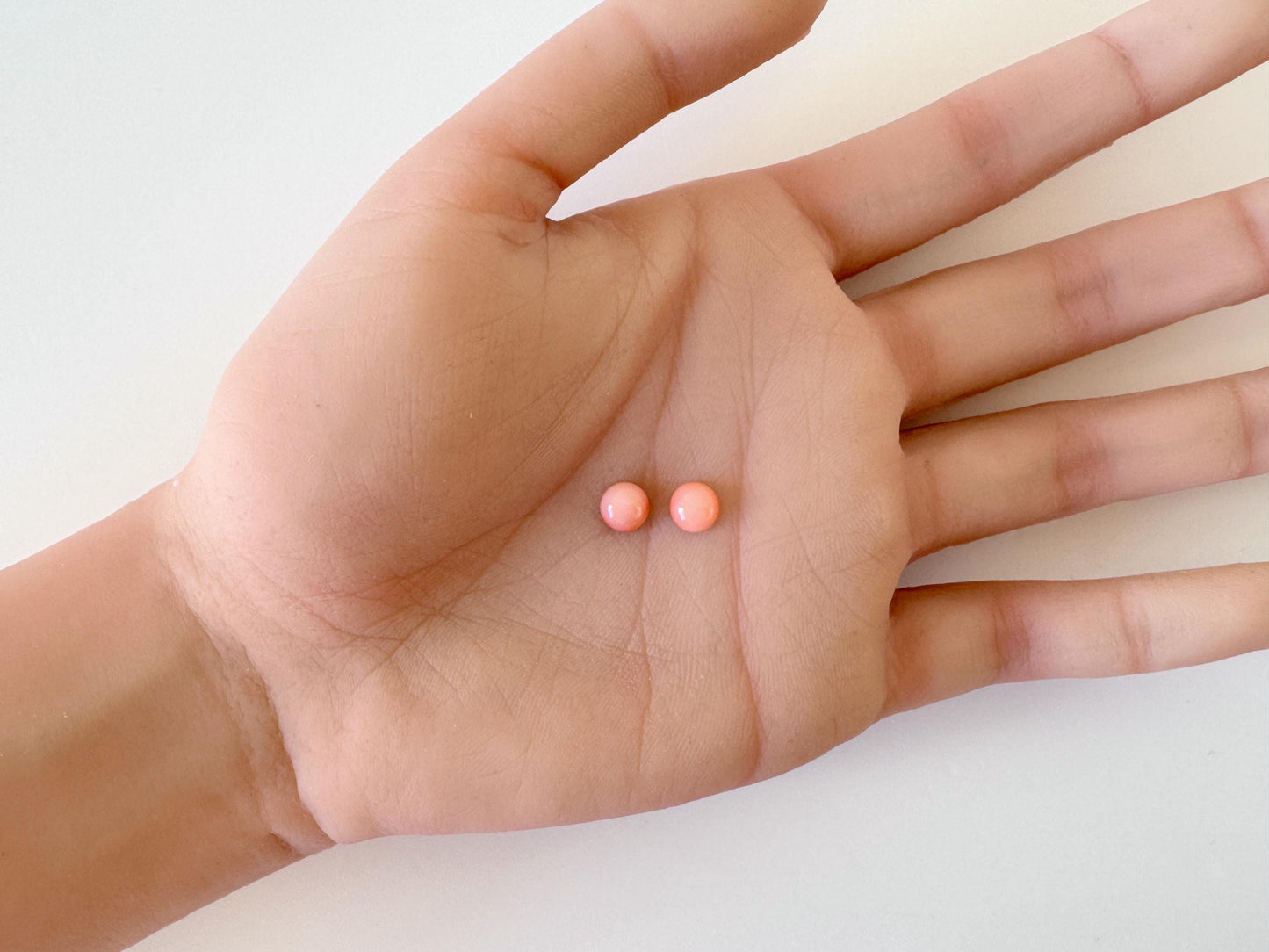 Deep Sea Coral Round Cabochons - Natural Pink Orange Pair, 5.8-6mm Half Drilled