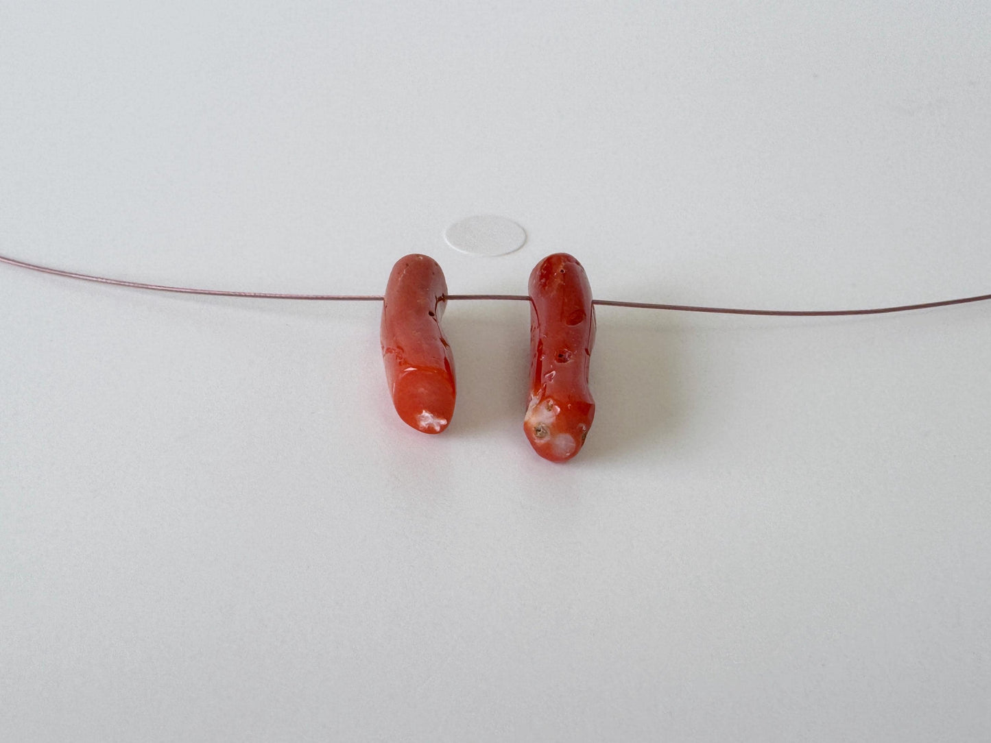 Japanese red(Aka) coral branch set for 2pcs, 18-20mm, side full hole, natural red color coral for jewelry making