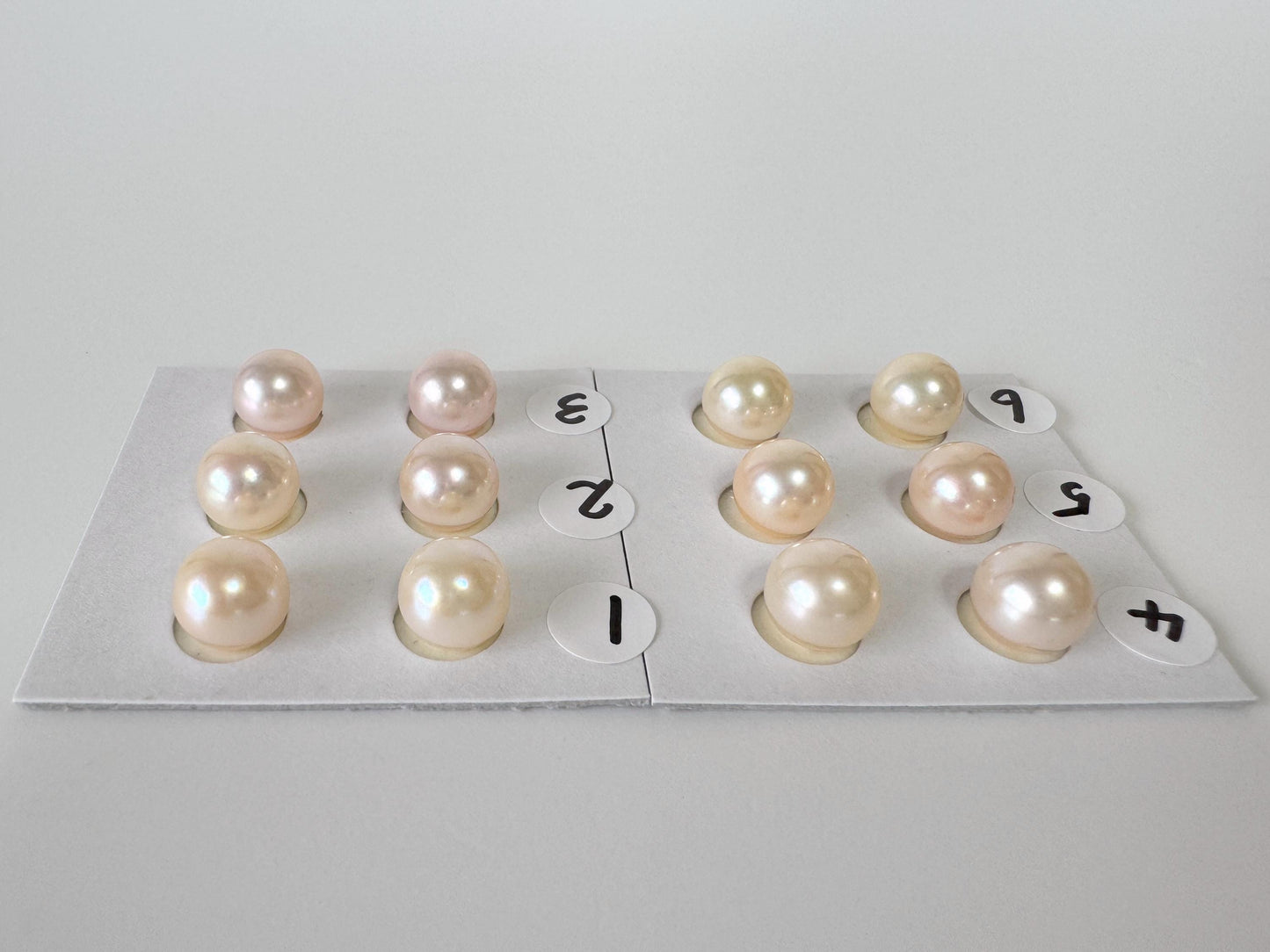 Japanese Cream White Akoya Pearl 8mm, Half-Drilled Round loose, Price per Pair, Value-priced Salt water pearl, For Earrings