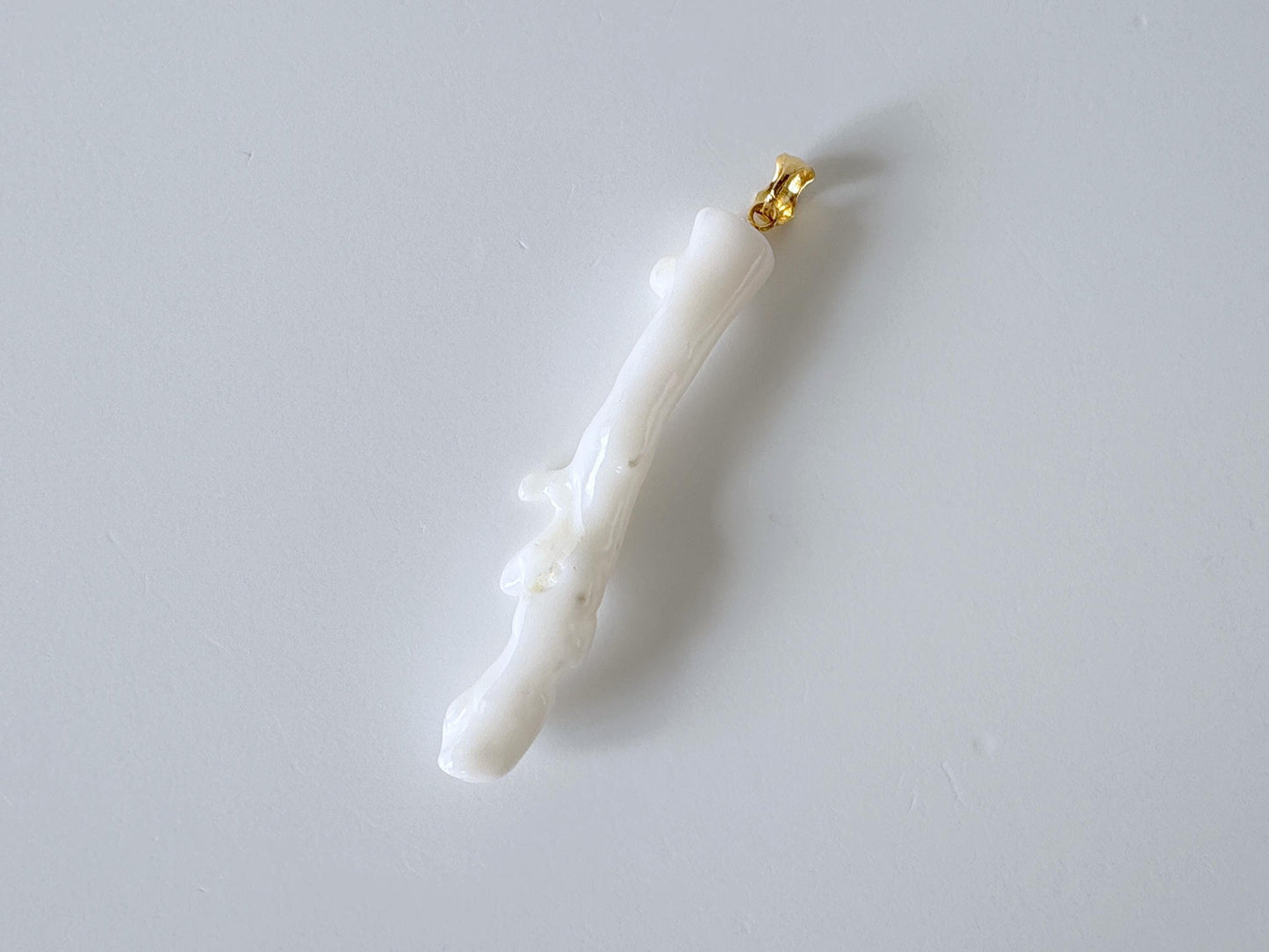 Natural Japanese White Coral Branch Pendant, 55mm, Natural White color genuine precious coral, Silver Bail (Gold-Plated)