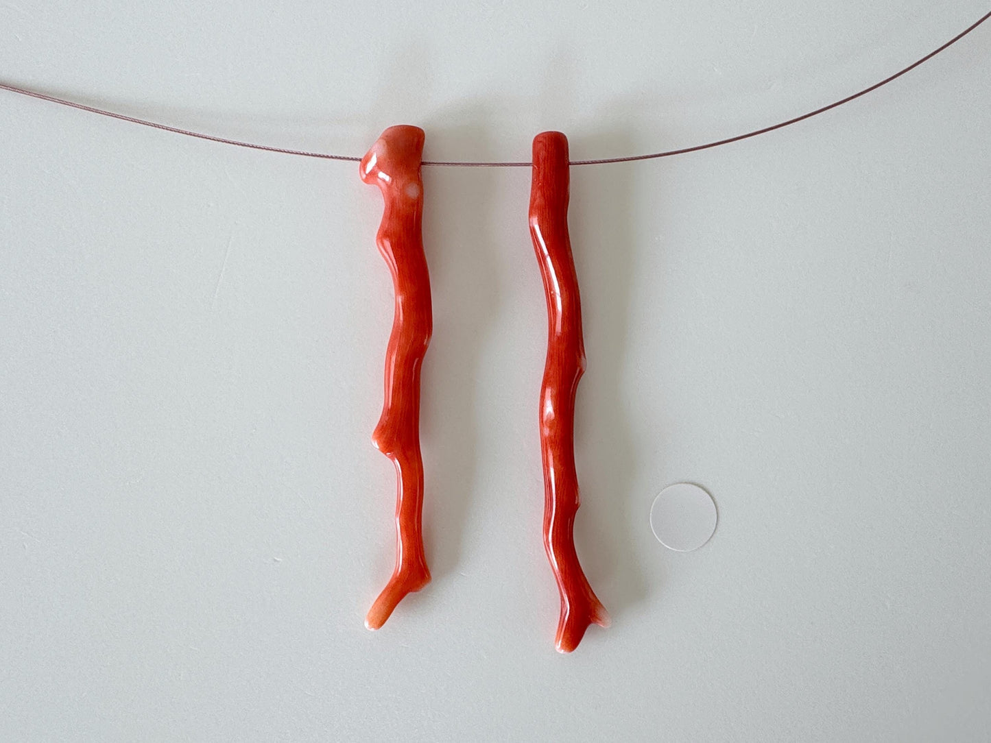 Natural Japanese Momo Coral branches, Set of 2pcs, Natural Dark Orange Color, Side Full-Hole, Genuine Precious Coral, for Jewelry Making
