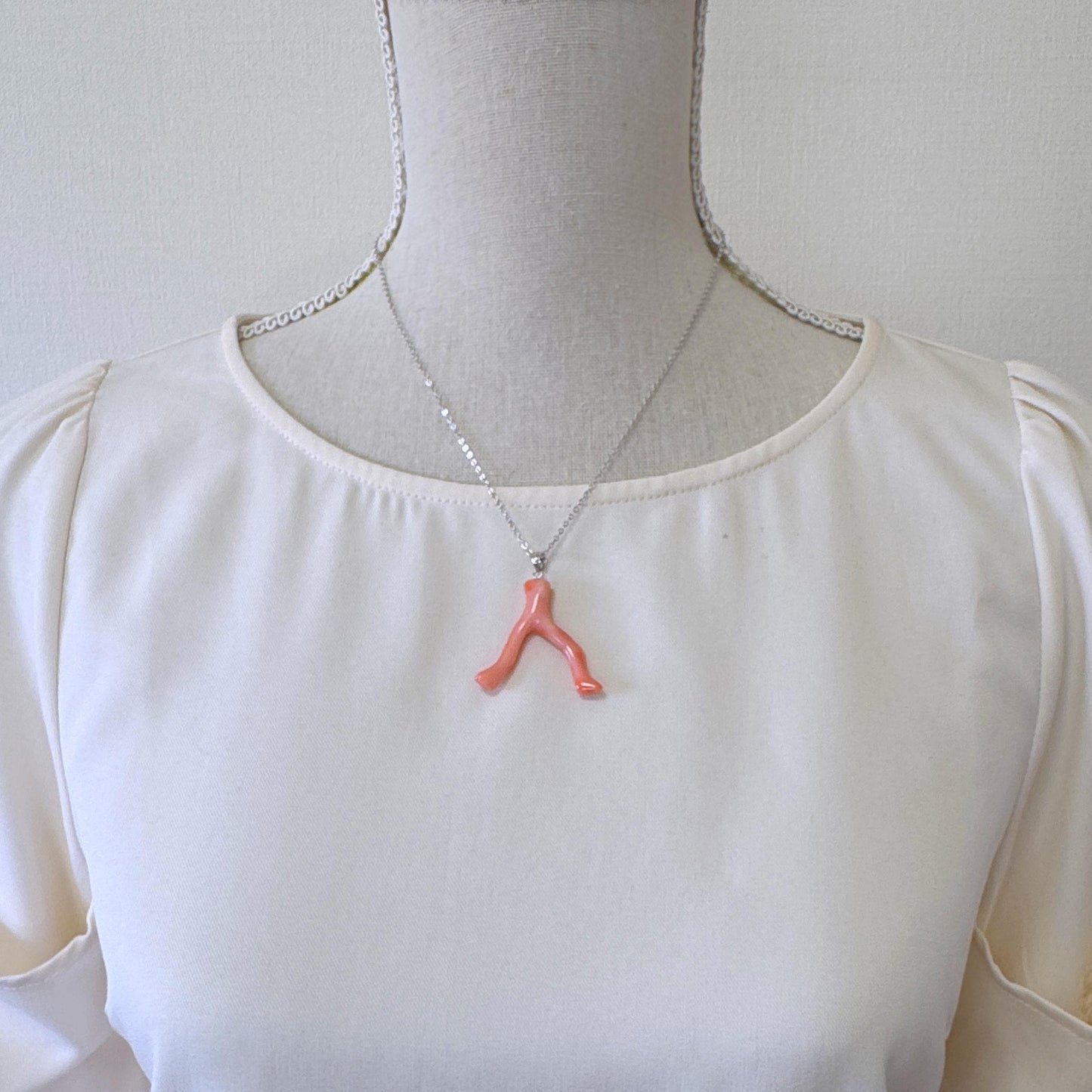 Natural Deep Sea Coral Branch Pendant, 34mm, Natural Pink/Ornge color coral branch pendant, Silver (Rhodium-Plated) bail