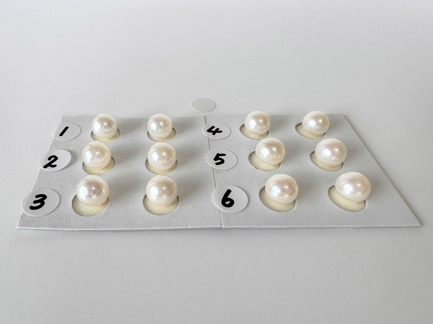 Japanese Akoya Cultured Pearl 7-7.5mm, Natural White Color, Half-Drilled Round loose, Price per Pair, Salt water pearl