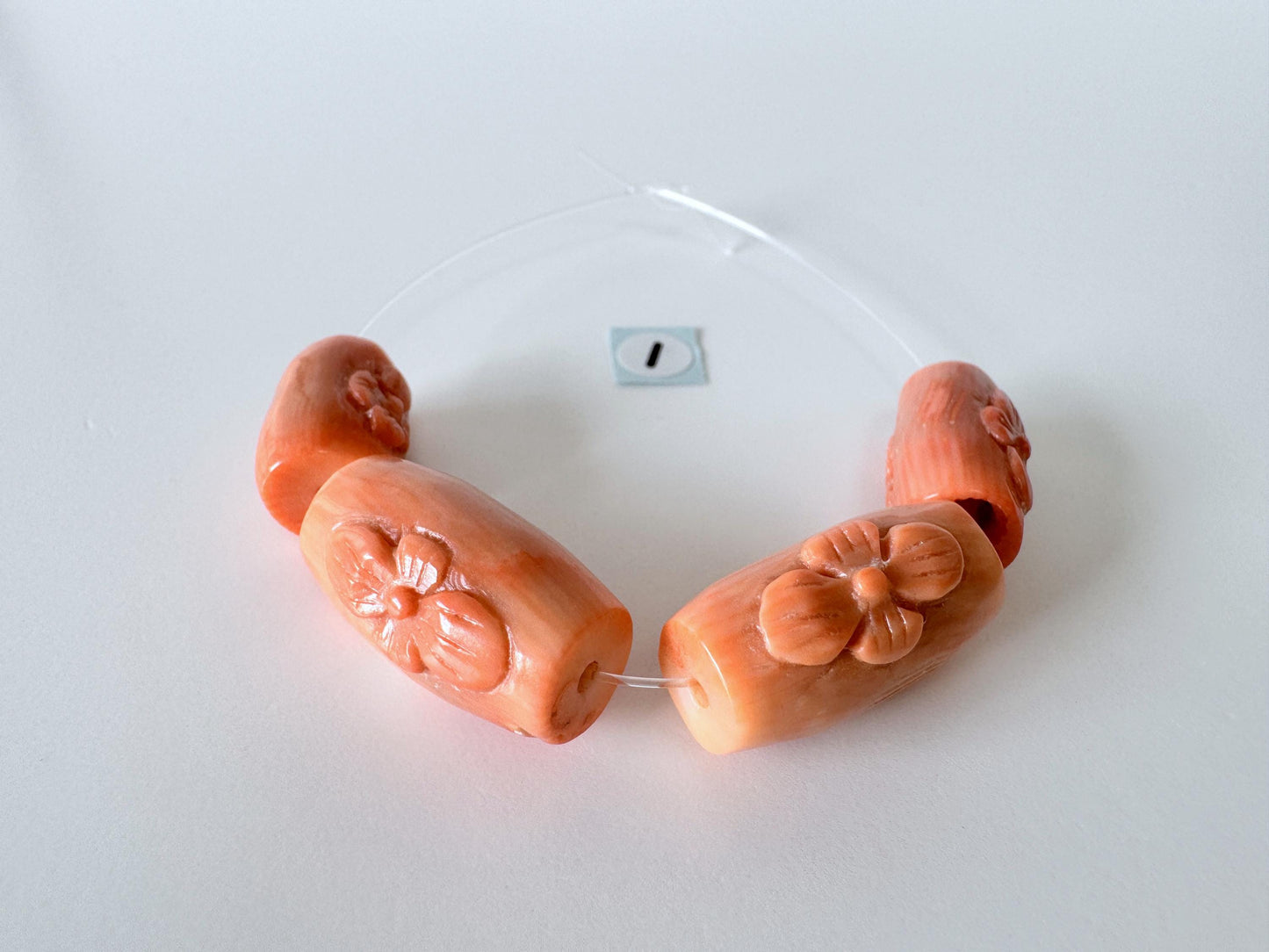 Orange Bamboo Coral Short Strand Beads, Set of 4 pcs., Flower-Carved Cylinder Shaped Beads, Orange Sea Bamboo, price per strand (dyed)