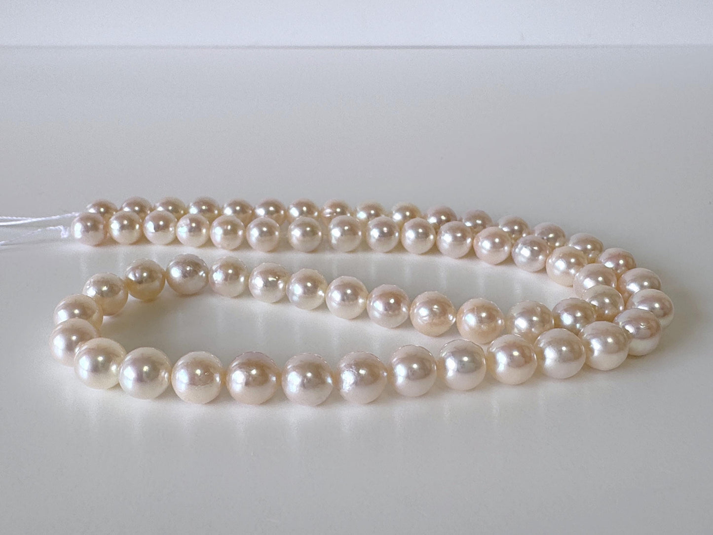 6.5-7mm Japanese White/Pink Akoya Pearl Beads, Genuine Akoya Pearl, Full Strand, 40cm , 15.7", Cultured Salt water pearl