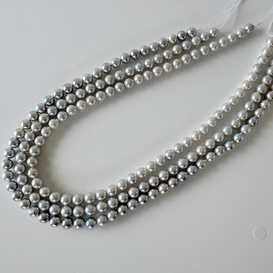 7-7.5mm Japanese Akoya Pearl Beads, Blue/Silver color pearl (Cobalt treated), Genuine Akoya Pearl, Full Strand, 40cm , 15.7", Salt water pearl