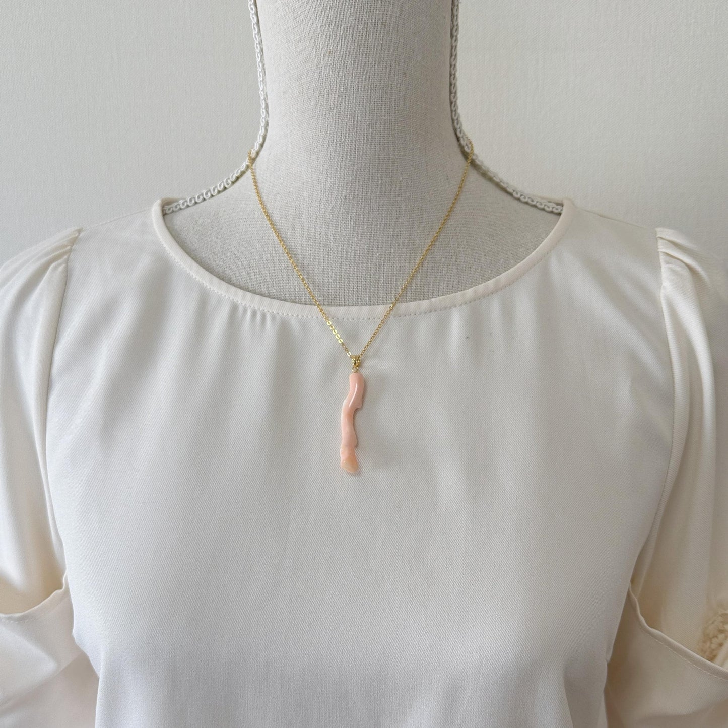 Natural Deep Sea Coral Branch Pendant, 45mm, Natural Pink/Orange color coral branch pendant, Silver (Gold-Plated) bail